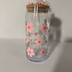 Pink Floral Glass Jar with Bamboo Lid